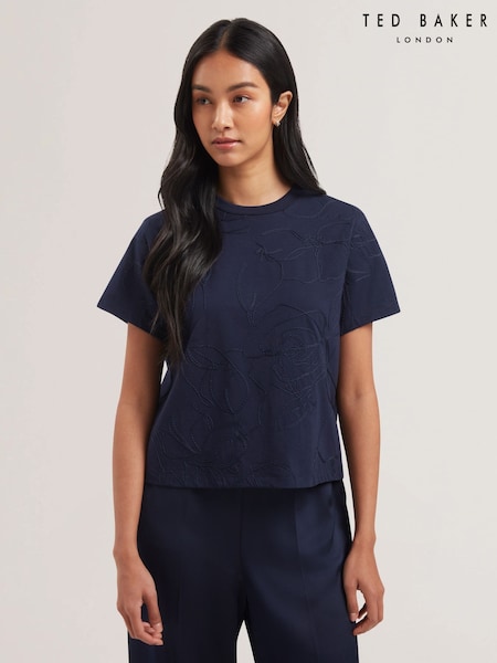 Ted Baker Blue Agaly Short Sleeve All Over Embroidered Boxy T-Shirt (AU8733) | £69
