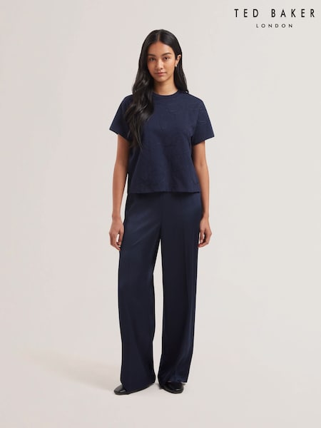 Ted Baker Blue Chrome Agaly Short Sleeve All Over Embroidered Boxy T-Shirt (AU8734) | £69