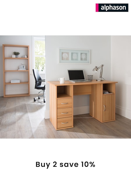 Alphason Beech Maryland Office Desk with Storage (AU8793) | £175