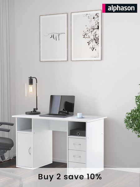Alphason White Maryland Office Desk with Storage (AU8806) | £175