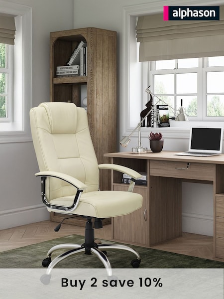Alphason Cream Houston Leather Executive Office Chair (AU8811) | £215