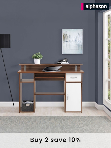 Alphason Walnut White Office Desk with Storage (AU8828) | £170