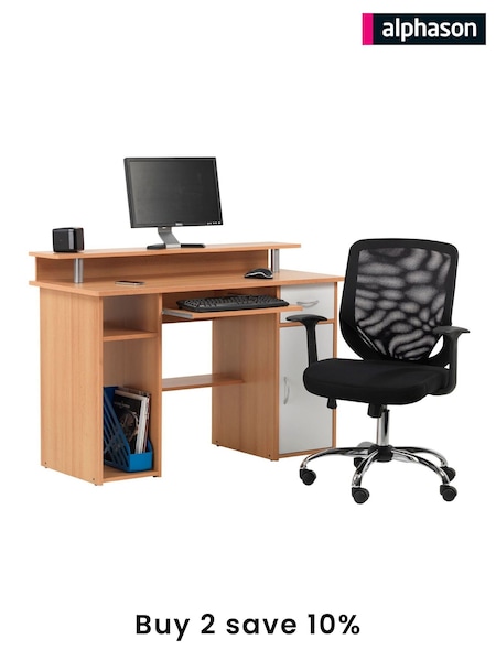 Alphason Beech White Office Desk with Storage (AU8838) | £170