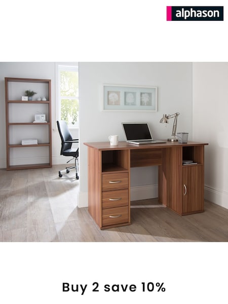 Alphason Walnut Maryland Office Desk with Storage (AU8841) | £175