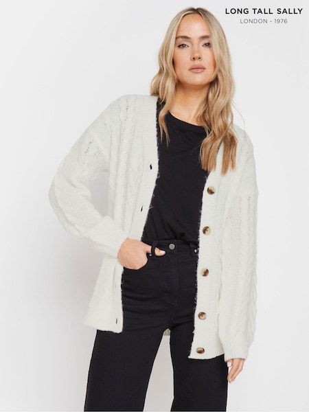 Long Tall Sally Cream V-Neck Cable Cardigan (AU8991) | £39