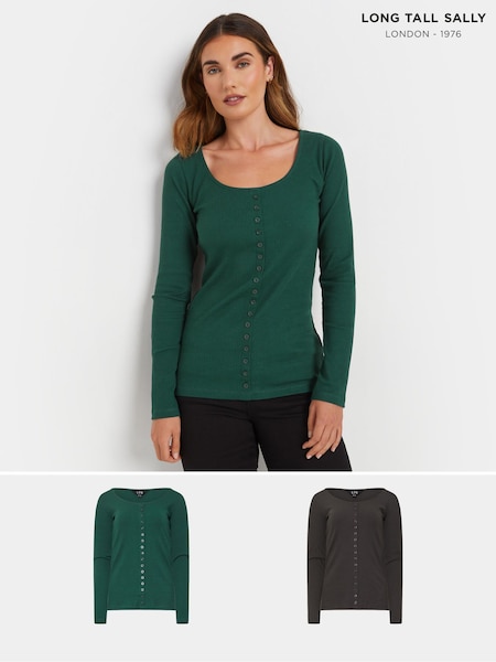 Long Tall Sally Green Long Sleeve Button Through T-Shirts 2 Pack (AU8997) | £36