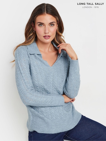 Long Tall Sally Blue V Front Cable Jumper (AU9030) | £36