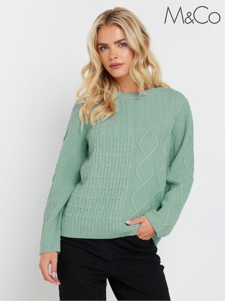 M&Co Green Petite Cable Patch Jumper (AU9080) | £33