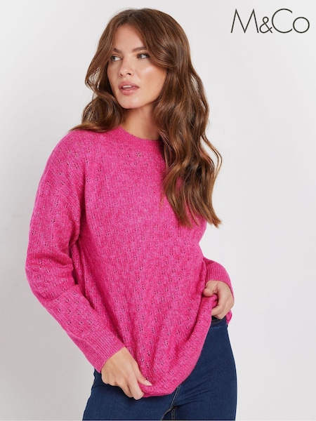 M&Co Pink Mid Gauge Pointelle Jumper (AU9100) | £33