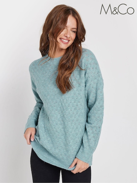 M&Co Green Mid Gauge Pointelle Jumper (AU9104) | £33