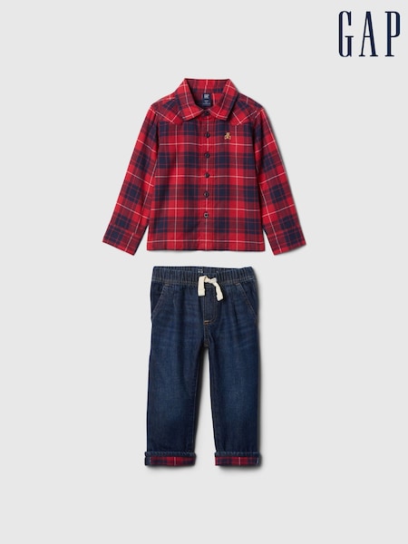 Gap Blue Flannel Shirt & Trousers Outfit Set (6mths-5yrs) (AU9130) | £45