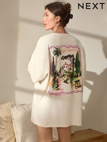 Ecru Graphic Oversized Nightie (AU9141) | £20