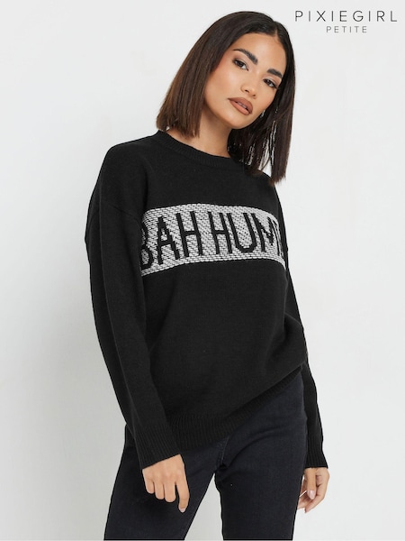 PixieGirl Petite Black Bah Humbug Christmas Jumper (AU9185) | £29