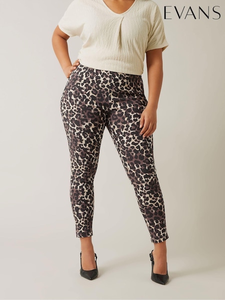 Evans Leopard Print Bengaline Brown Trousers (AU9202) | £36