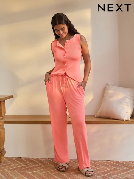 Fluro Pink Button Through Vest Pyjamas (AU9314) | £36