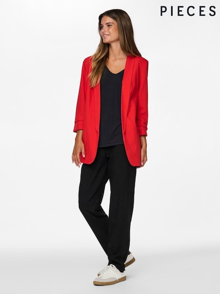 PIECES Red Ruched Sleeve Blazer (AU9318) | £38