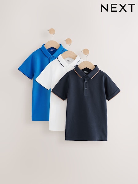 White/ Cobalt Blue/ Navy Short Sleeve Polo Shirts 3 pack (3-16yrs) (AU9319) | £21 - £36