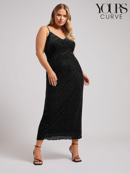 Yours Curve Black London Burn Out Velour Column Dress (AU9329) | £50