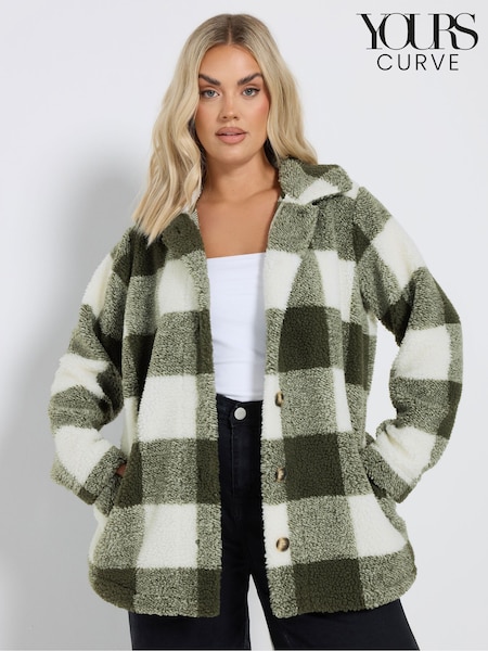 Yours Curve Green Borg Teddy Fleece Jacket (AU9354) | £34