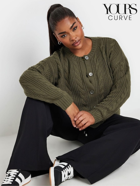Yours Curve Green Cropped Cable Cardigan (AU9360) | £34
