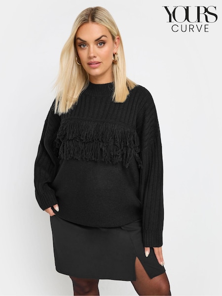 Yours Curve Black Fringe Jumper (AU9362) | £34