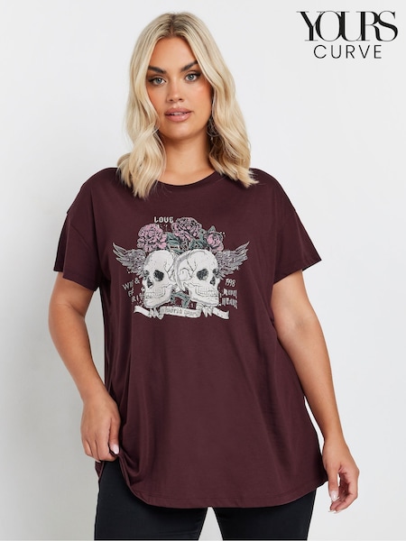 Yours Curve Purple Embellished Skull Graphic Print T-Shirt (AU9372) | £19