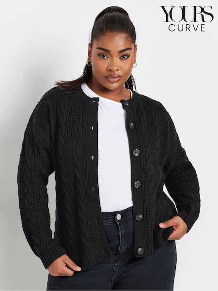 Yours Curve Black Cropped Cable Knit Cardigan (AU9389) | £34