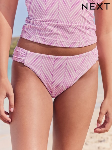 Lilac Purple Ruched High Leg Bikini Bottoms (AU9394) | £16