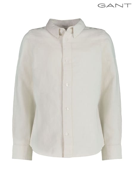 GANT White 100% Cotton Linen Button Down Long Sleeve Shirt (AU9488) | £60