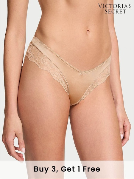 Victoria's Secret Praline Nude Cheeky Rose Lace Trim Knickers (AU9499) | £14