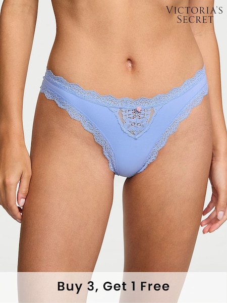 Victoria's Secret Blue Cameo Lace Trim Thong Knickers (AU9519) | £14