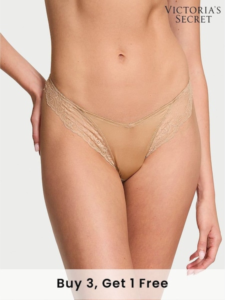 Victoria's Secret Praline Nude Thong Rose Lace Trim Knickers (AU9552) | £14
