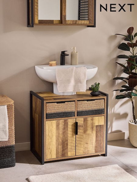Natural Bronx Woven Basket Under Sink Storage Cabinet (AU9588) | £165