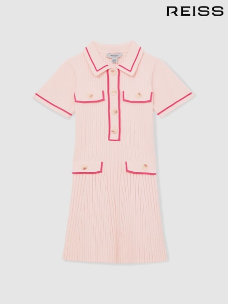 Reiss Pink Sofia 13-14 yrs Rib-Knit Button-Down Dress (AU9688) | £78