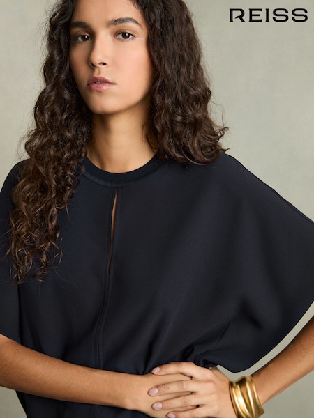 Reiss Navy Tania Draped Sleeve Top (AU9690) | £98