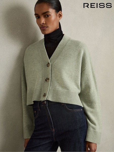 Reiss Sage Rixy Wool-Cashmere Cropped Cardigan (AU9701) | £140