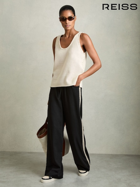 Reiss Black Inaya Wide-Leg Embroidered Trousers (AU9714) | £168