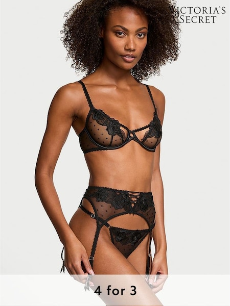 Victoria's Secret Black G String Sheer Rose Crotchless Knickers (AU9729) | £18