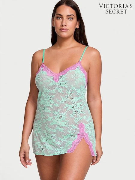 Victoria's Secret Waterfall Green Tease Lace Mini Slip Dress (AU9732) | £45