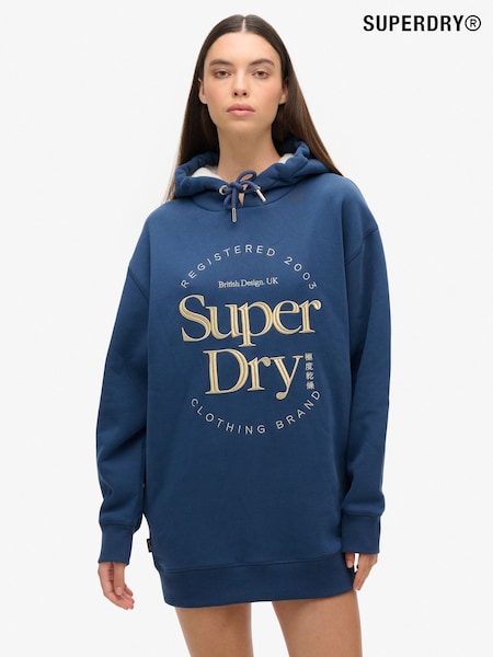 Superdry Blue Luxe Metallic Logo Hooded Dress (AU9834) | £65