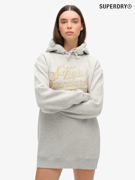 Superdry Grey Luxe Metallic Logo Hooded Dress (AU9841) | £65