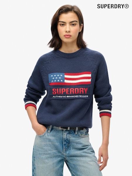 Superdry Blue Americana Crew Knit Jumper (AU9844) | £55