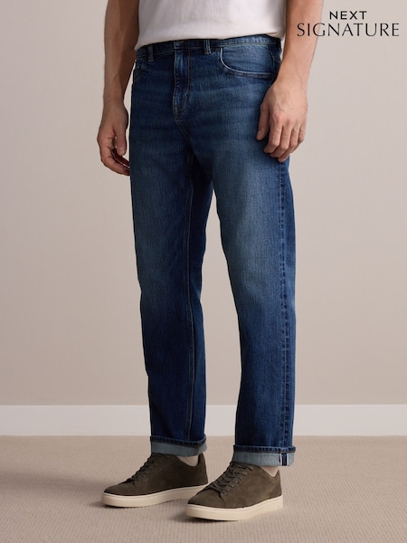 Mid Blue Straight Fit Signature Selvedge Denim Jeans (AU9852) | £65
