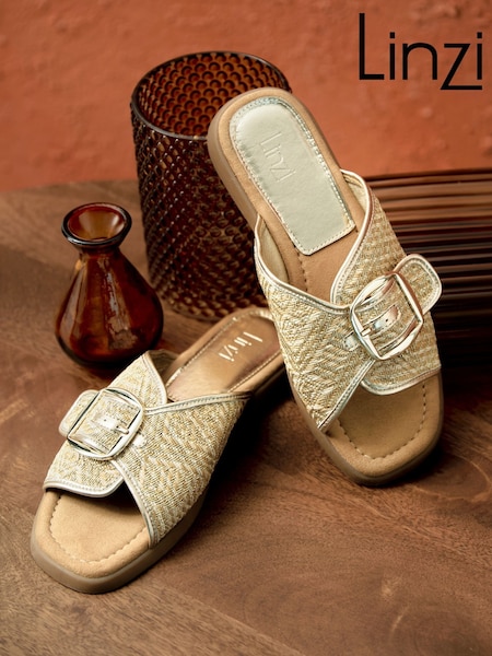 Linzi Gold Zuma Front Buckle Strap Flat Sandals (AU9888) | £34