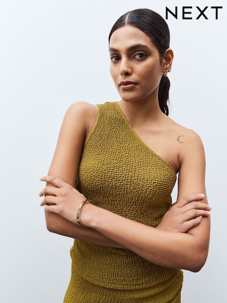 Olive Green Texture One Shoulder Top (AU9899) | £24