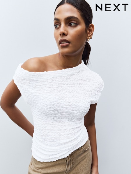 White Texture Off Shoulder Sleevless Top (AU9900) | £18