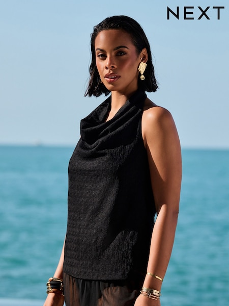 Black Texture Hater Neck Top (AU9921) | £14