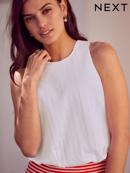 White 100% Cotton Sleeveless Bubble Hem Top (AU9928) | £16