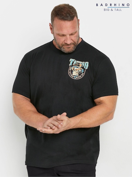 BadRhino Big & Tall Black 100% Cotton Tattoo Fest Graphic Print T-Shirt (AU9989) | £21