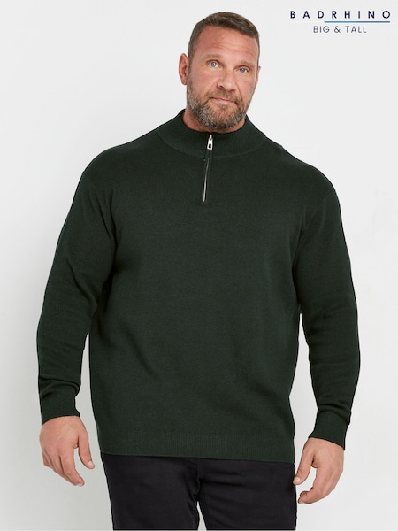 BadRhino Big & Tall Green Milano Quarter Zip 100% Cotton Jumper (AU9999) | £34